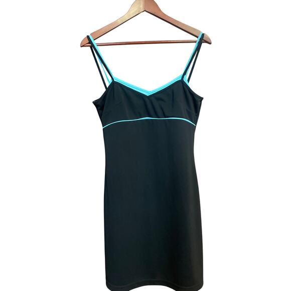 Y2K Vintage XOXO Mini Slip Dress RAVE BABYDOLL Teal Black Large  L CASUAL - Picture 1 of 6